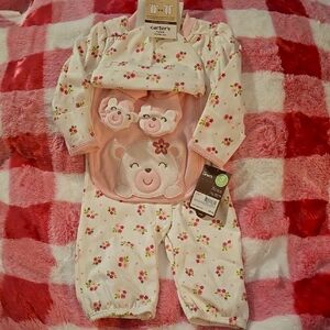 Macy's Carter's Pink Floral 3 mos Pajamas Layette Set Hat Bib Booties